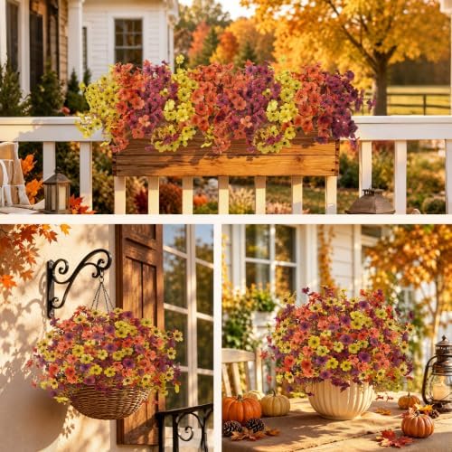 Der Rose 24 PCS Fake Fall Flowers for Outdoors Mums Porch Planter Decor