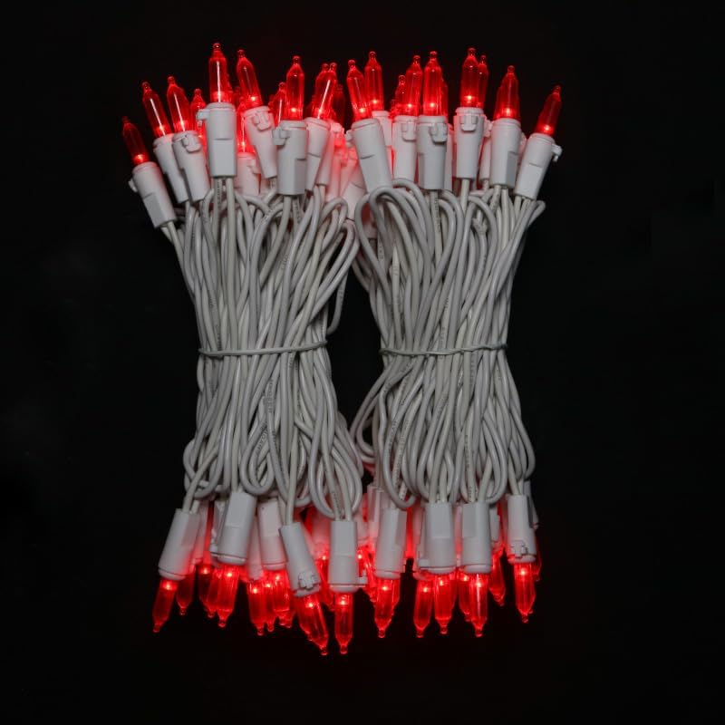 Red Christmas LED Lights - 2 Pack 100 Count Red Christmas String Lights for Tree, Bedroom, Wedding, Indoor/Outdoor Valentines Day Decorations, 2 Sets 33 Feet White Wire, UL Certified, Connectable