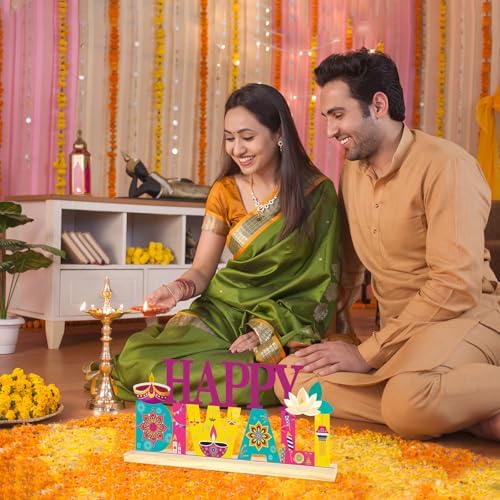 Metal Happy Diwali Sign Decorations for Home Party Shelf Mantel