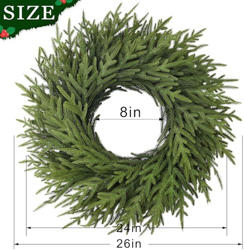 26" Artificial Norfolk Pine Wreath, Christmas Greenery for Front Door Decor
