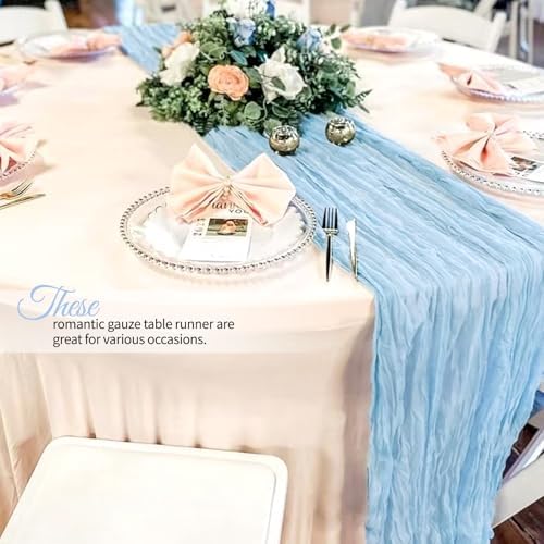 12 Pack Baby Blue Cheesecloth Table Runner 10Ft, Gauze Table Runners 21.5 x 120 inch,Semi Sheer Cheese Cloth Fabric Runner Bulk for Wedding,Party,Baby Shower,Bridal Shower