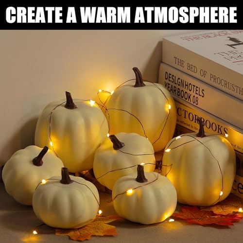 Artgar Pumpkin Decor - White Artificial Pumpkins - 8 PCS Foam Pumpkin Set