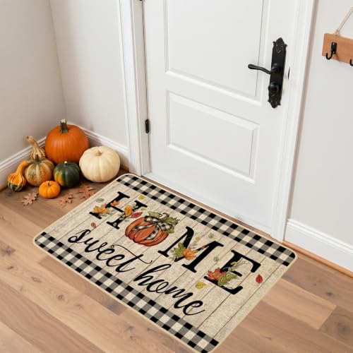 ORTIGIA Fall Pumpkin Doormat Home Sweet Home Indoor Outdoor Patio Autumn Welcome Door Mats Thanksgiving Non-Slip Durable Entrance Mat for Home Entrance Outside Entry Yard Floor Patio 17x29 INCH