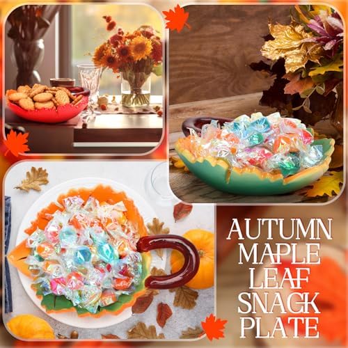 LemonRoad 2 Pcs Fall Thanksgiving Maple Leaf Candy Dishes, Resin Bowls