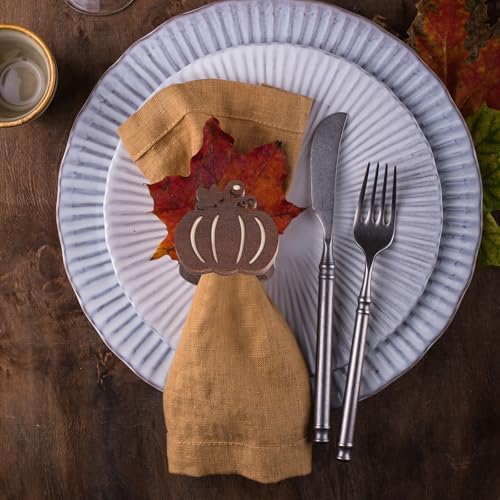 Roshtia 12 Pcs Wooden Fall Napkin Rings Thanksgiving, Pumpkin