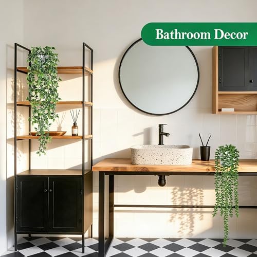 Der Rose 8Pcs Fake Hanging Plants with White Pots for Fuller Shelf Decor