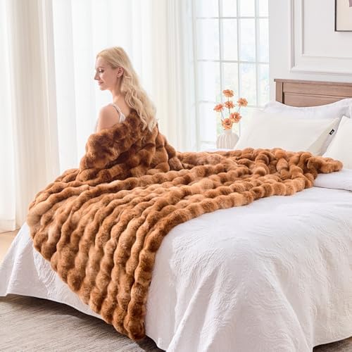 BENVWE Faux Fur Throw Blanket for Couch - Fluffy Soft Thick Bubble Blanket for Living Room Home Decor - Fathers Day