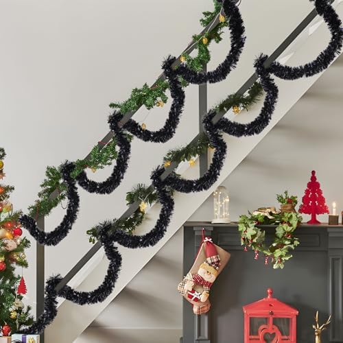 33ft Black Christmas Tinsel Garland,Xmas Metallic Twisted Hanging Garland for Chistmas Tree Fireplace Mantle Home Decoration