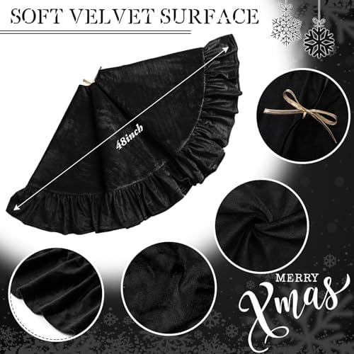 Velvet Christmas Tree Skirt, 48 Inches, Bow Style, Black