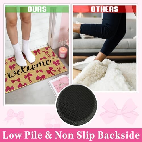 Pink Bow Doormat Welcome Entrance Bowknot Door Mat Outdoor Rug Front Door