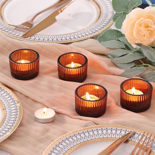12 Pack Tealight Amber Candle Holders, Votive Tea Light Candle Holder