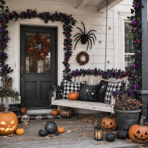 Mega-L Halloween Garland, 2 Pack Black Maple Leaf with Rose Halloween Decor