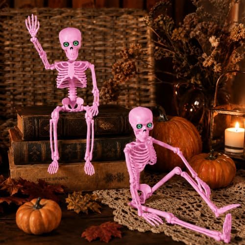 6Pack 16" Halloween Pink Skeleton Decorations with Eyes & Box (Pink)