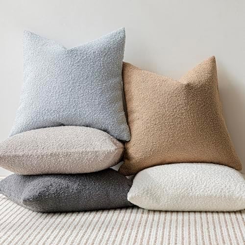Textured Boucle Throw Pillow Covers Accent Solid Pillow Cases Soft / 20 x 20 / Camel / Set of 2