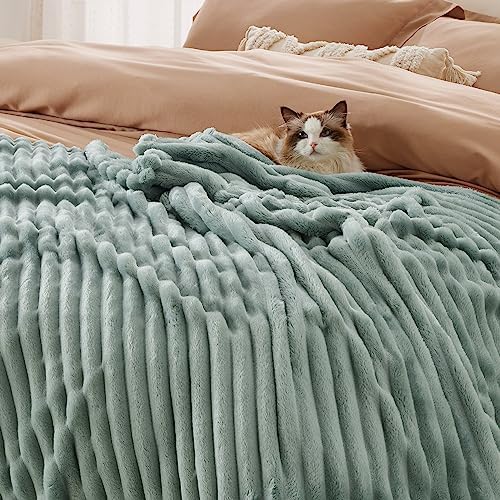 Bedsure Full Size Fleece Blankets for Bed Sage Green 84"x90"