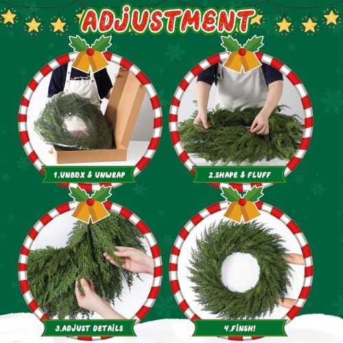 32’’ Large Real Touch Christmas Wreath, Artificial Cedar Wreath for Door