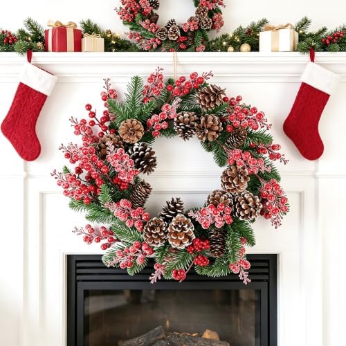 24 Pack Red Berry Stems,Artificial Burgundy Glitter Red Berries,7.5 Inch Christmas Berries Picks for DIY Crafts Christmas Tree Christmas Wreath Home Wedding Home Party Decoration (Snow Red)