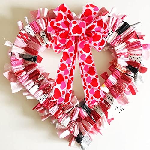 Valentine Tree Topper Bow with Heart Decorations, 11.4”x19.6” Large Red Pink Valentines Wreath Bow Decor for Valentine's Day Wedding Holiday Party Wall Home Front Door Decorative