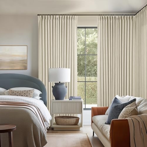 Extra Wide Pinch Pleat 100 x 84 Inch Linen Semi Sheer Curtains 1 Panel