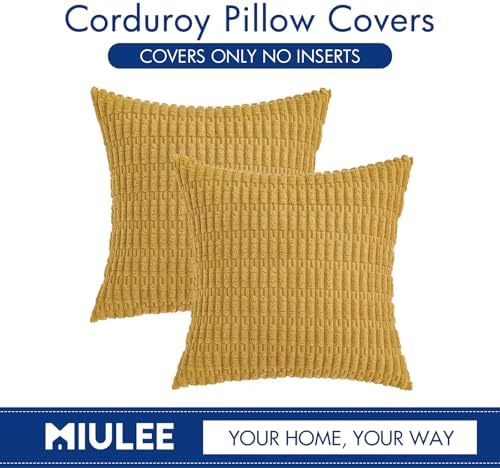 MIULEE Corduroy Decorative Throw Pillow Covers 20x20 Yellow Pack of 2