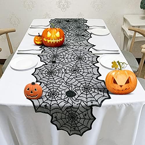 Halloween Table Runner,Black Lace Spider Web Table Runners,18 x 72 Inch