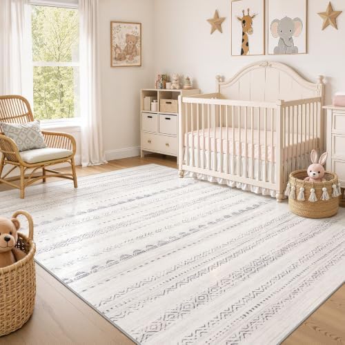Nakagishi Boho 11x14 Area Rug Living Room Rugs Machine Washable Gray