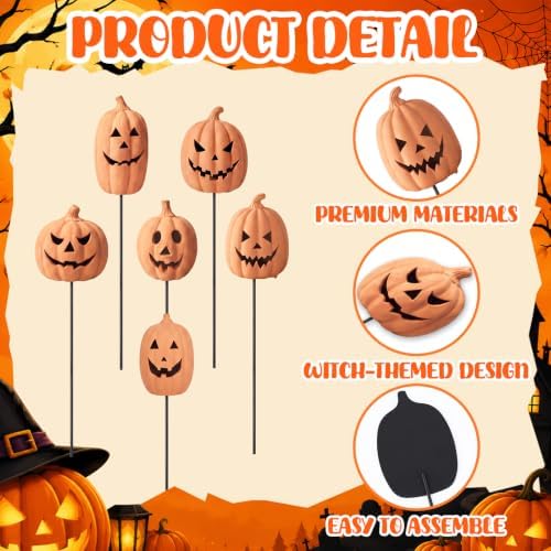 6Pcs Fall Decor Outdoor Halloween Terracotta Pumpkin Garden Stake
