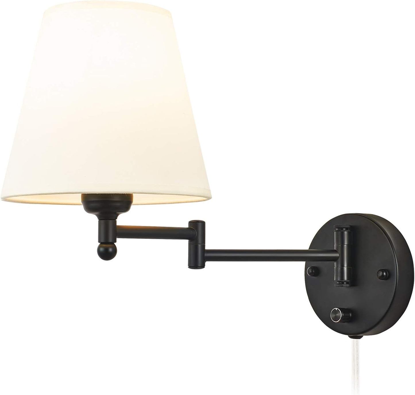 Swing Arm Wall Lamp Plug in Wall Mount Opaque Ivory Linen Shade 40W 2-Way Cord Covers(1 Light)