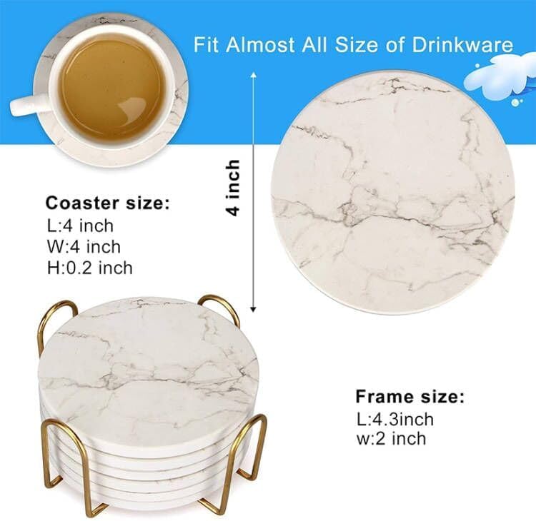 Holder Absorbent Drink Coasters Ceramic Coaster Bar Dining Coffee Table / White / Set of 6