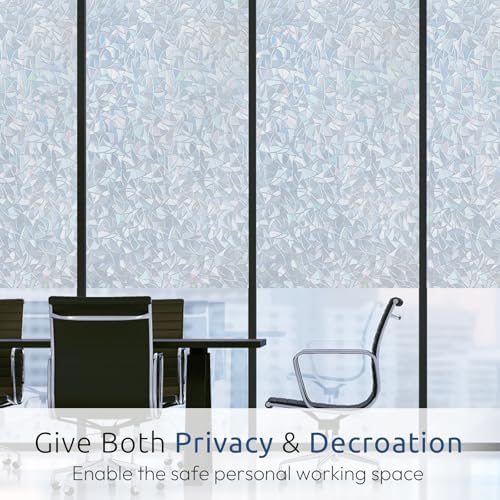 rabbitgoo Rainbow Window Privacy Film, Static Cling, Silver, 29.5" x 118.1"