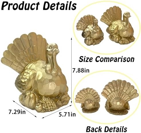 FESTGLOX Thanksgiving Turkey Decor, Gold Resin Turkey Figurine Table Decor