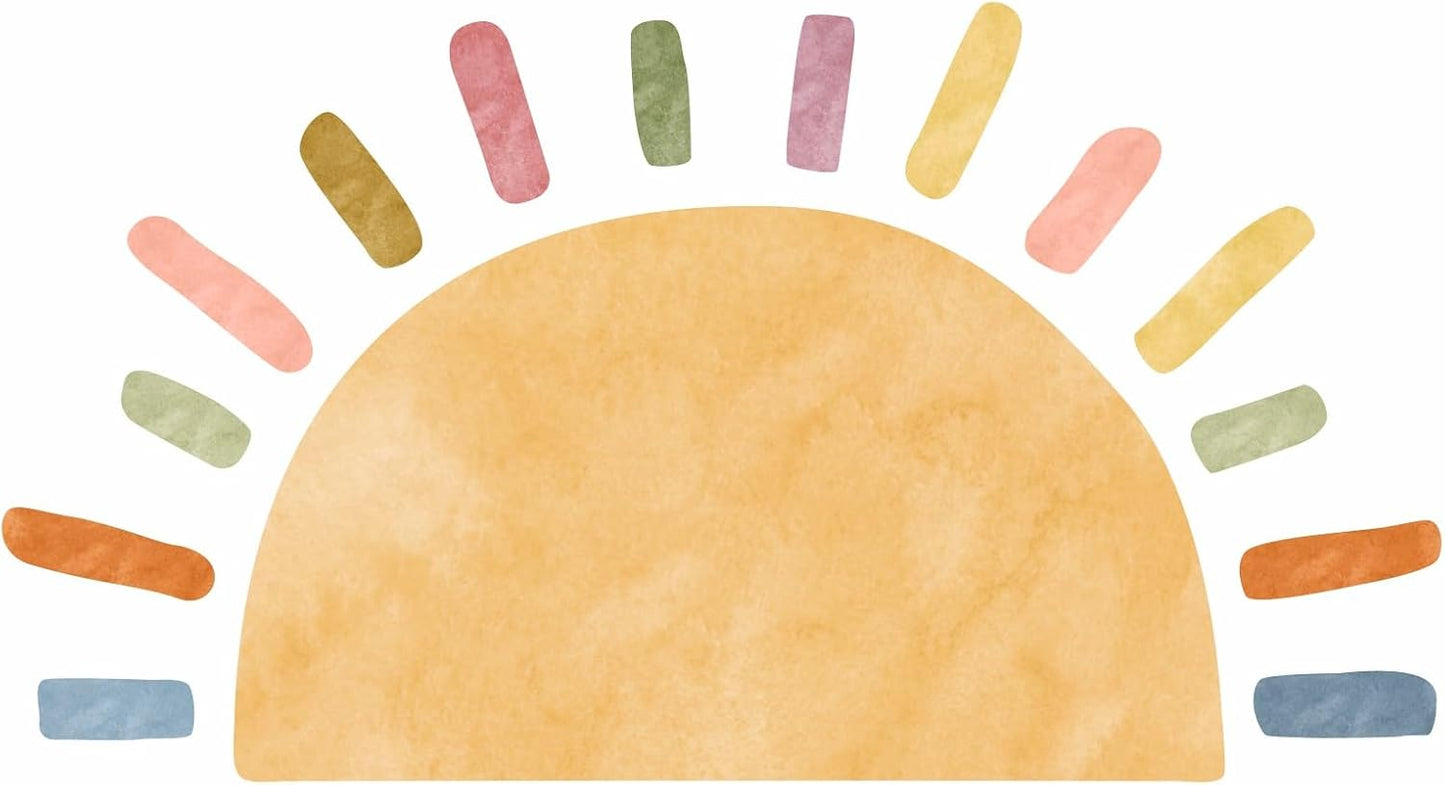Watercolor Large Sun Wall Decal Boho Sun Sunshine Wall Sticker Peel and Stick Colorful / Big Sun