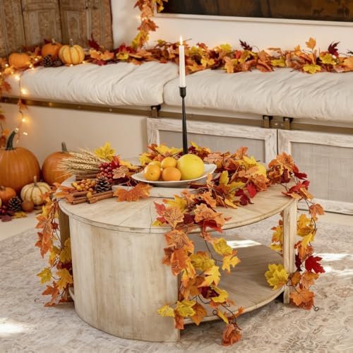 CQURE 8 Pack Fall Leaf Garland, Total 47.2Ft Artificial Fall Maple Leaves Autumn Vines Garland Thanksgiving Decor for Home Fireplace Party