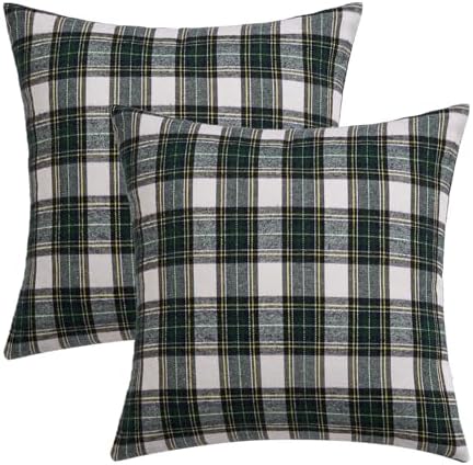 MIULEE Christmas Plaid Pillow Covers Scottish Tartan 26x26 Green and White