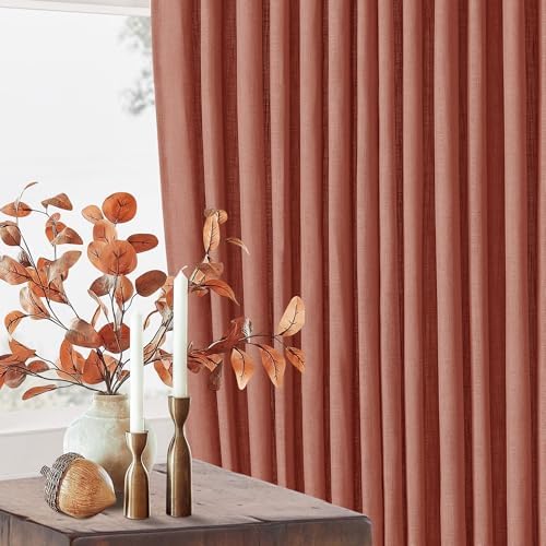 Pinch Pleated Linen Semi Sheer Curtains 45 Inch Length 2 Panels Firebrick