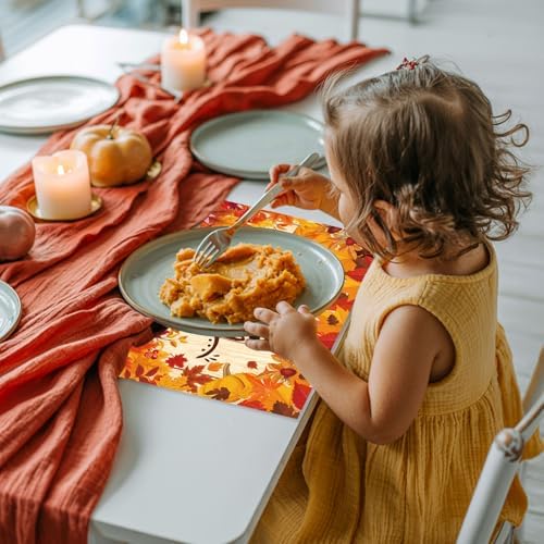 Whaline 200 Pcs Fall Paper Placemats Maple Leaves Pumpkin Dinner Mats Autumn Thanksgiving Disposable Table Mats for Party Table Setting