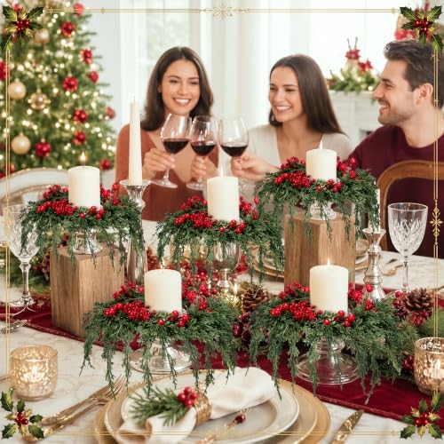 4 Pcs Mini Christmas Cedar with Berries Wreaths 12" Drop Wreath