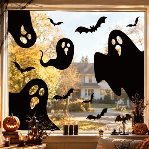 Large Halloween Window Clings Decorations Extra Large Ghost Silhouette Scary Black Ghost Decorations Window Decals for Windows