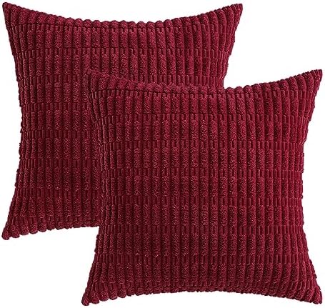 MIULEE Euro Sham Corduroy Decorative Throw Pillow Covers 24x24 Burgundy