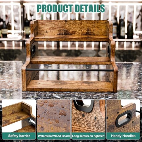 KLM Liquor Bottle Display Shelf, Coffee Syrup Rack Organizer, 3 Step Countertop Liquor Wine Rack, mini bar,liquor