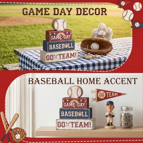 Britimes Tiered Tray Decor Set, 4 Pack, Wooden Table Sign, Baseball Sports