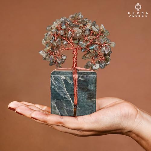 KARMAPLEDGE Chakra Tree of Life for Unique Gifts for Mom, Dad, Home and Office Decor, Handmade Labradorite Healing