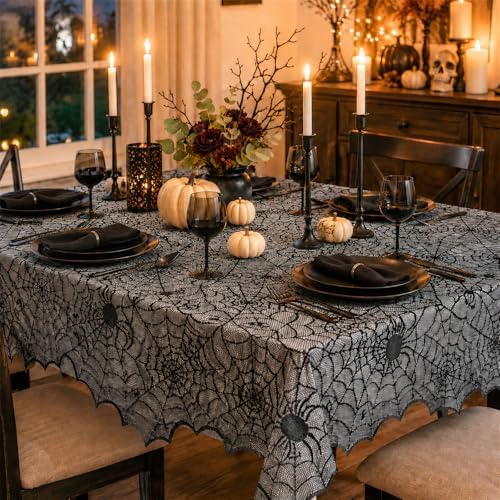 Jomelly Halloween Spider Web Lace Tablecloth,54 x 72 Inch
