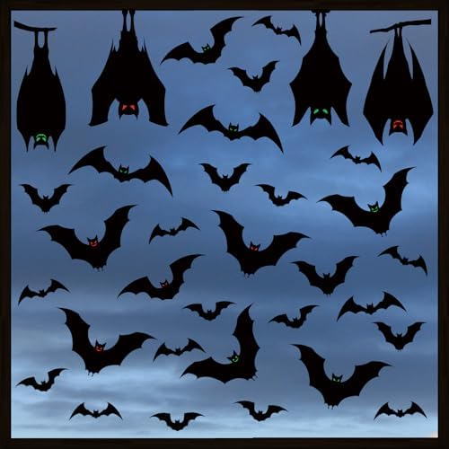 Black Halloween Decorations Window Clings: 6 Sheets Large Bats Silhouette