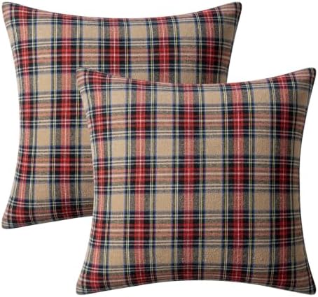 MIULEE Fall Plaid Pillow Covers Scottish Tartan 16x16 Khaki