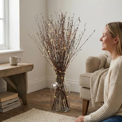Natural Birch Branches, 50 Pcs Dried Twigs and Branches for Vases, 17" Tall Real Wood Sticks for Floor Vase Filler, Boho Rustic Home Decor, Wedding Centerpieces Arrangement