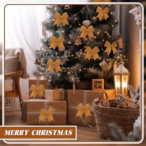 Janinka 12 Pcs 6 Inch Christmas Velvet Bows for Wreath Decoration, Khaki