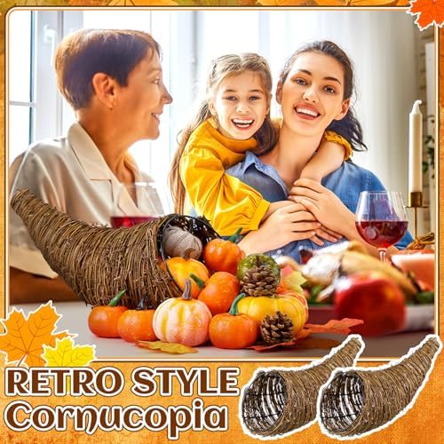 Dandat Thanksgiving Cornucopia Basket, Horn of Plenty Table Decor, 1 Pcs
