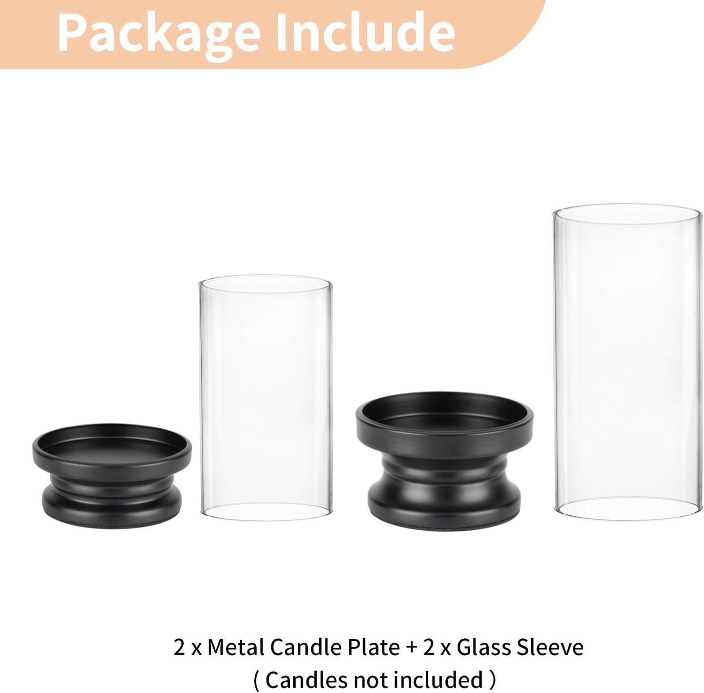 NUPTIO Hurricane Candle Holder for Pillar - Set of 2 Black | Pillar Candle Holders with Thick Glass Cylinder - Iron