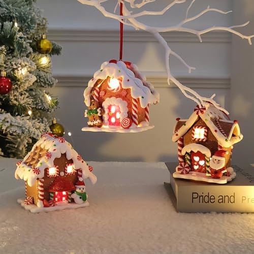 3 Pcs Gingerbread House Ornaments for Christmas Tree Decorations